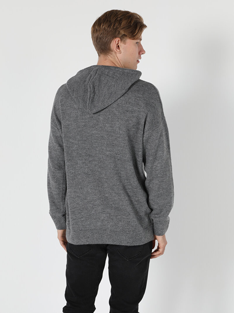 Regular Fit Kapüşonlu Erkek Gri Kazak