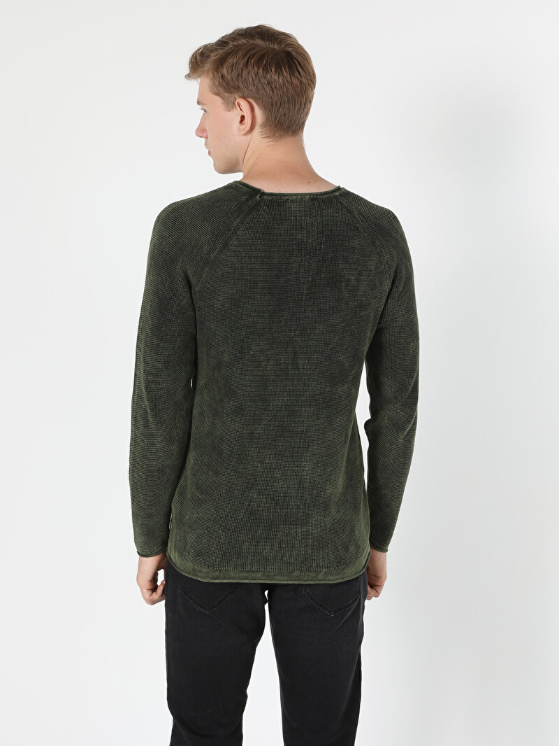 Slim Fit Yuvarlak Yaka Erkek Yeşil Kazak