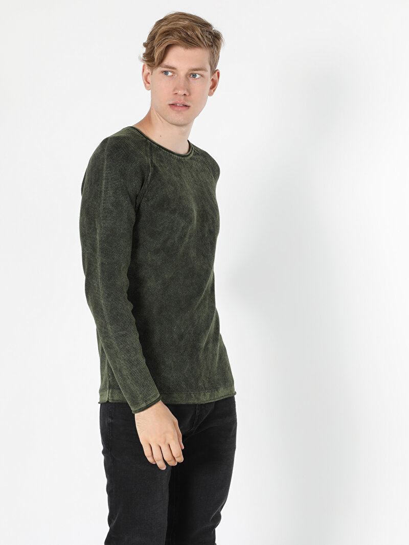 Slim Fit Yuvarlak Yaka Erkek Yeşil Kazak