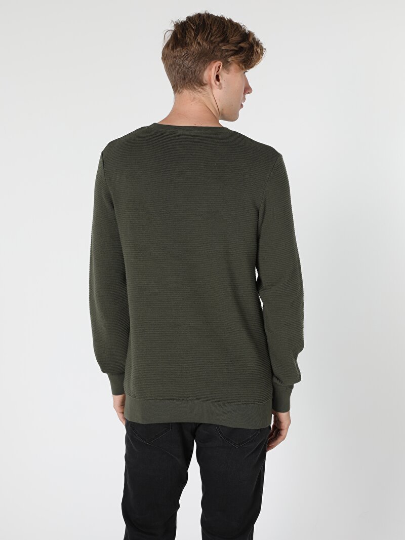 Regular Fit Yuvarlak Yaka Erkek Yeşil Triko Kazak