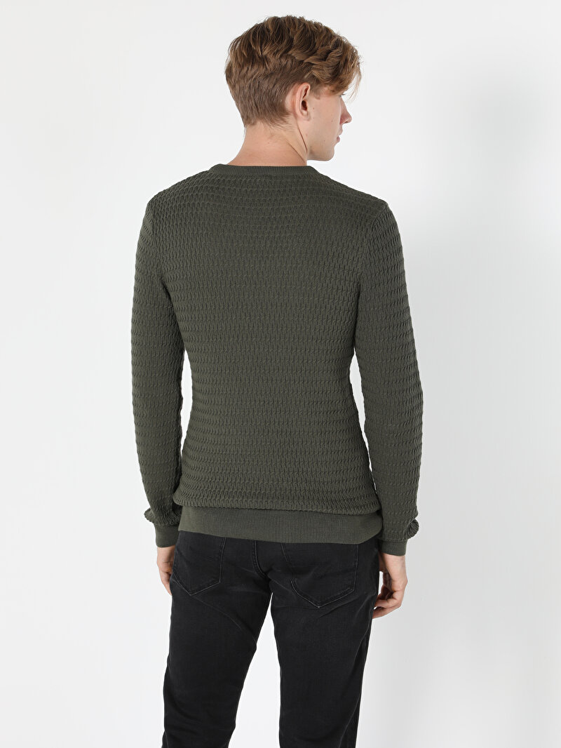 Slim Fit Yuvarlak Yaka Erkek Yeşil Kazak