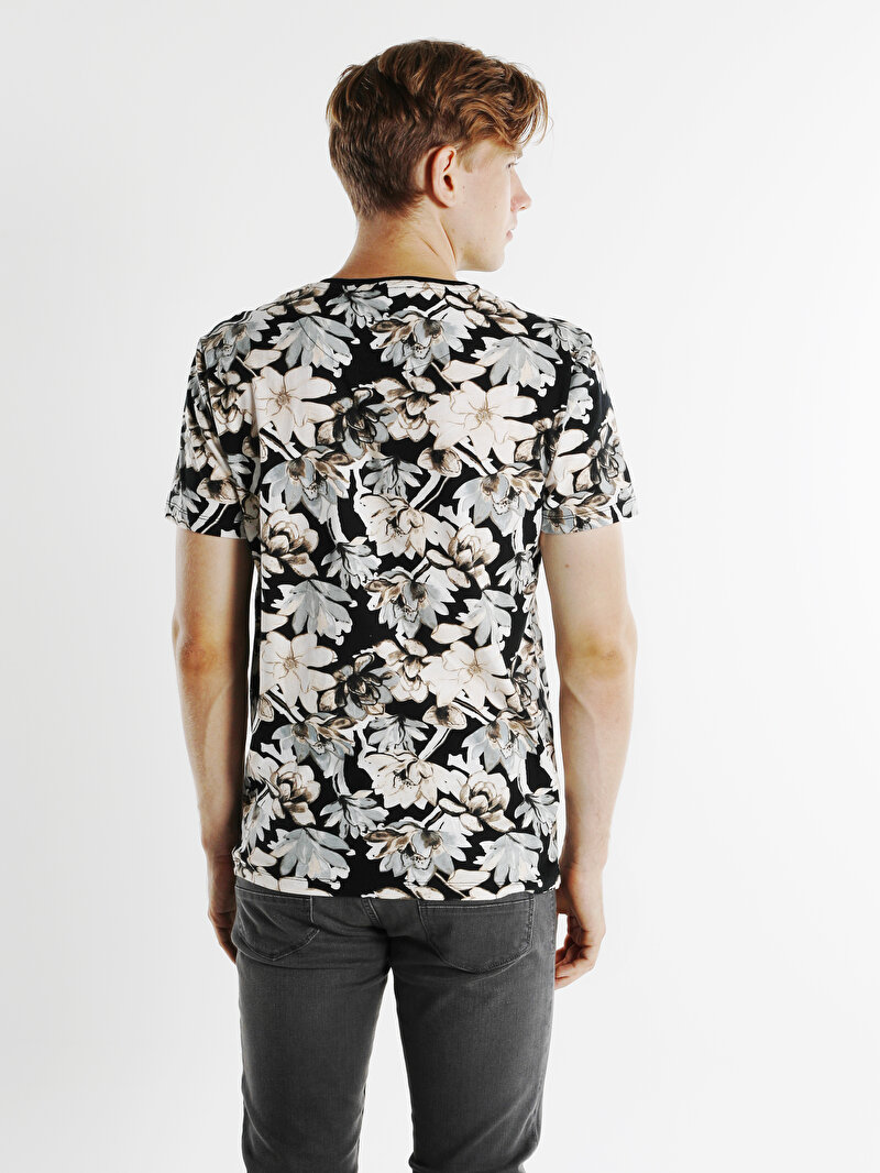Regular Fit Bisiklet Yaka Örme Erkek Siyah Kısa Kol Tişört Cl1052859