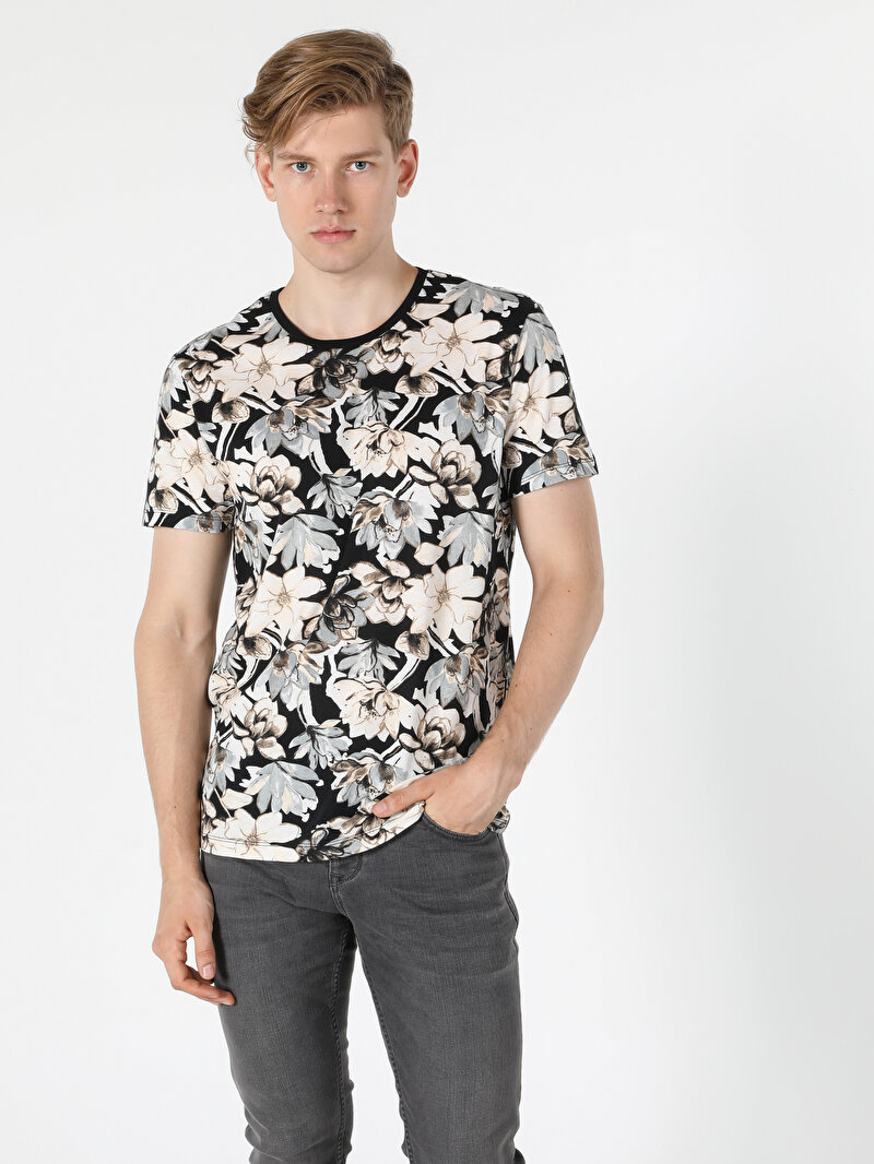 Regular Fit Bisiklet Yaka Örme Erkek Siyah Kısa Kol Tişört Cl1052859