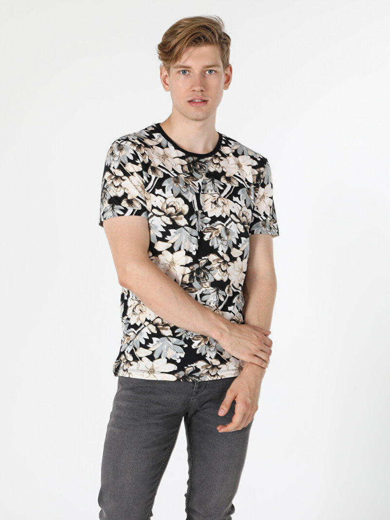 Regular Fit Bisiklet Yaka Örme Erkek Siyah Kısa Kol Tişört Cl1052859