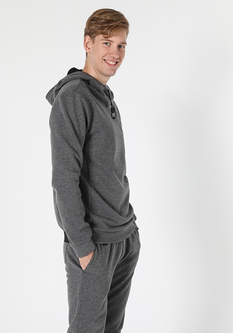 Slim Fit Gri Melanj Erkek Sweatshirt