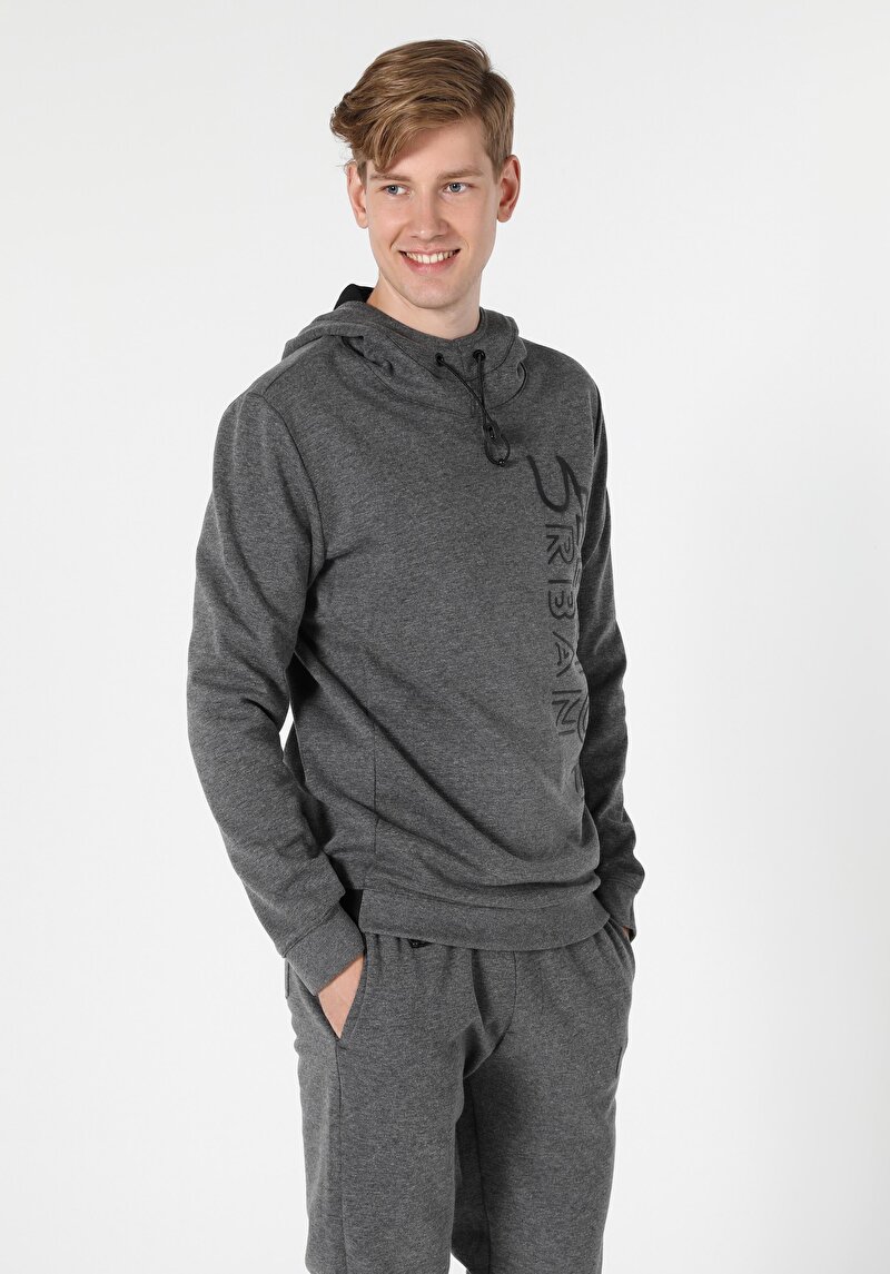 Slim Fit Gri Melanj Erkek Sweatshirt