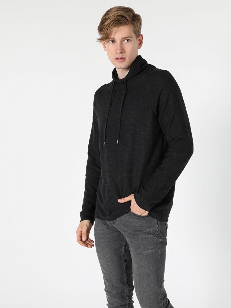 Regular Fit Sal Yaka Erkek Antrasit Kazak