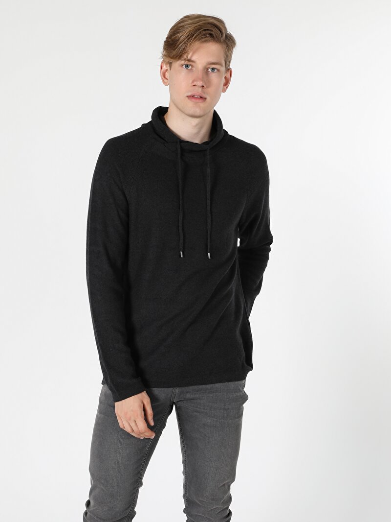 Regular Fit Sal Yaka Erkek Antrasit Kazak