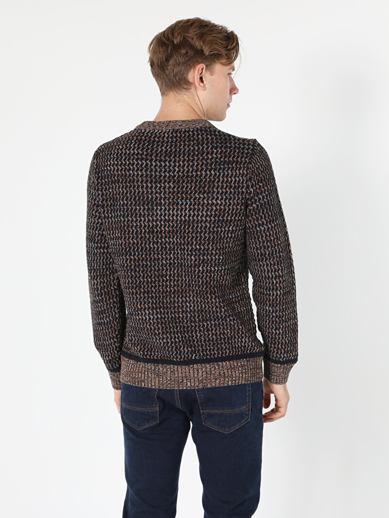 Regular Fit Yuvarlak Yaka Pamuk Karışımlı Erkek Bej Kazak