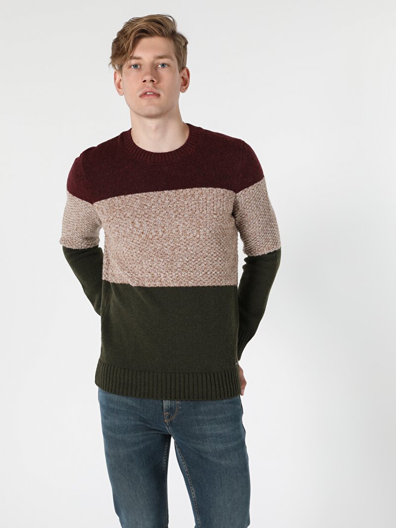 Regular Fit Yuvarlak Yaka Erkek Çok Renkli Kazak