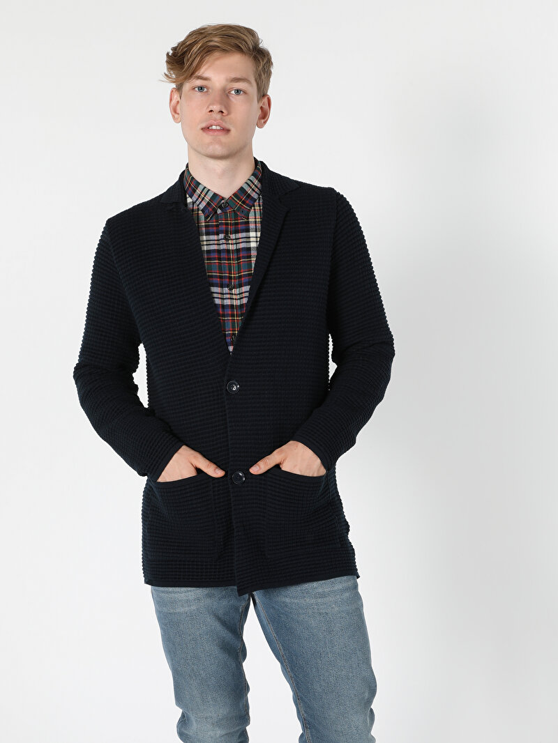 Slim Fit Erkek Lacivert Hırka