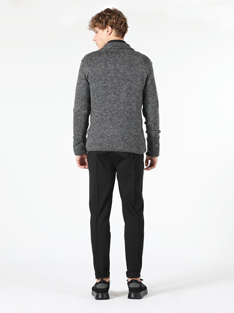 Regular Fit Sal Yaka Erkek Gri Kazak