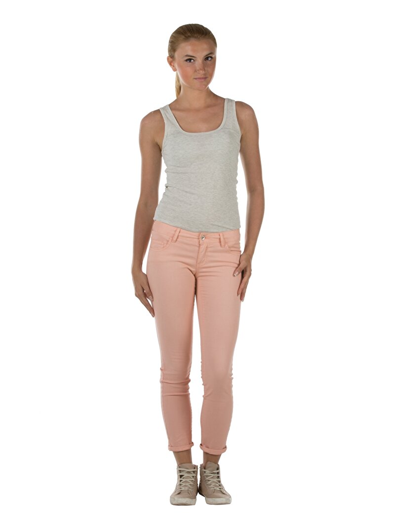 Slim Fit Düşük Bel Dar Paça Kadın Turuncu Pantolon