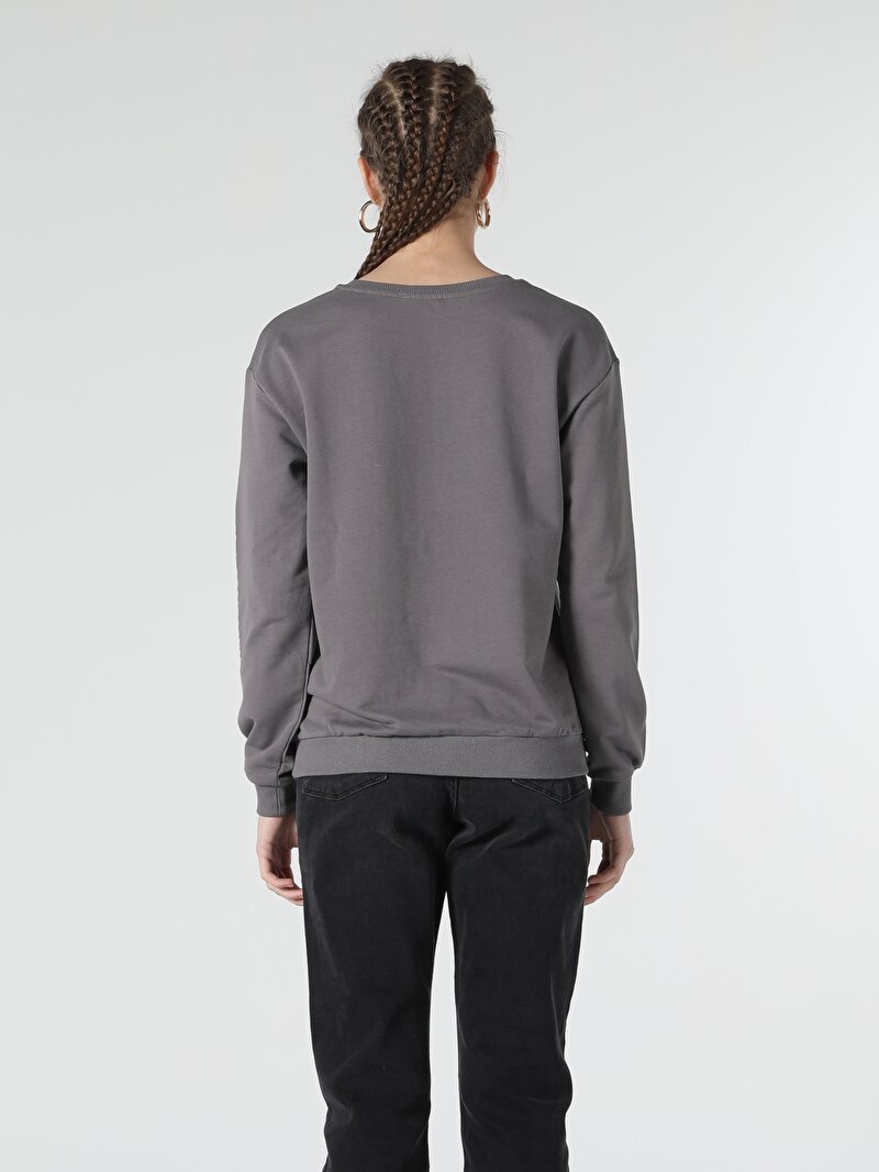 Regular Fit Baskılı Antrasit Kadın Sweatshirt