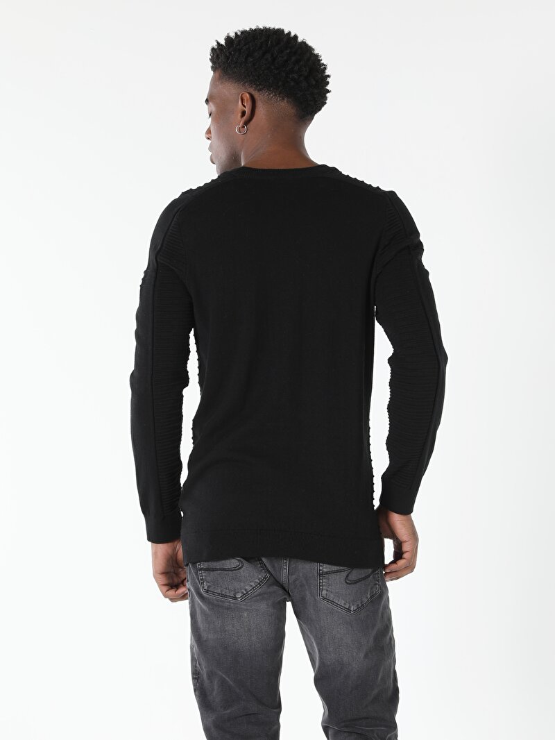 Regular Fit Yuvarlak Yaka Erkek Siyah Kazak