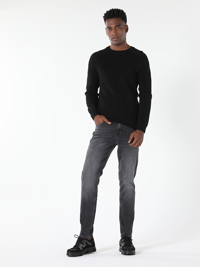 Regular Fit Yuvarlak Yaka Erkek Siyah Kazak