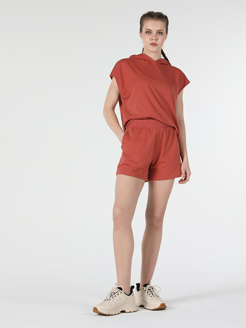 Regular Fit Orta Bel Kadın Kahverengi Şort