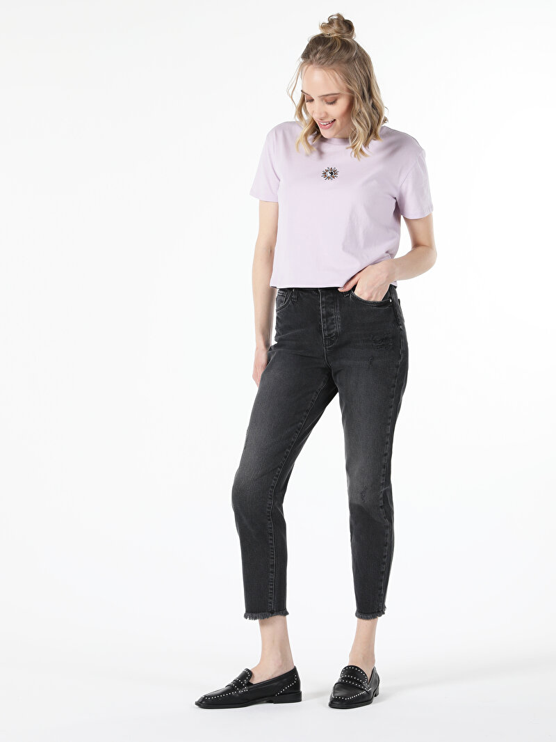 Slim Fit Orta Bel Daralan Paça Kadın Denim Jean Pantolon