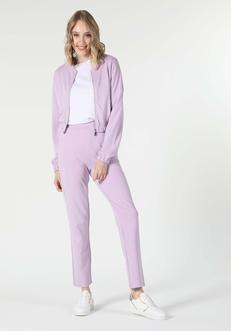 Regular Fit Fermuarlı Astarsız Kadın Mor Ceket