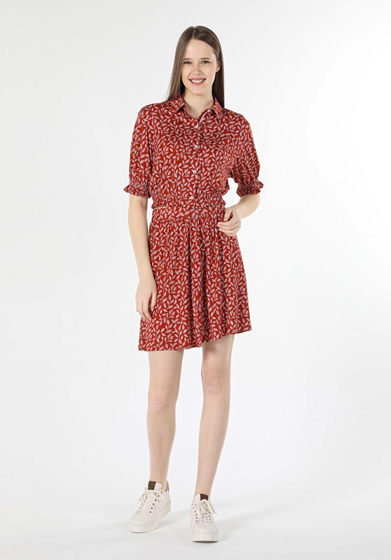 Regular Fit Baskılı Kadın Kahverengi Etek