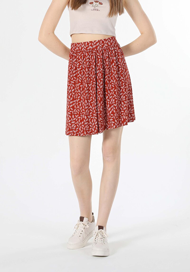 Regular Fit Baskılı Kadın Kahverengi Etek