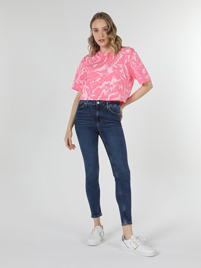 Super Slim Fit Orta Bel Dar Paça Kadın Denim Jean Pantolon