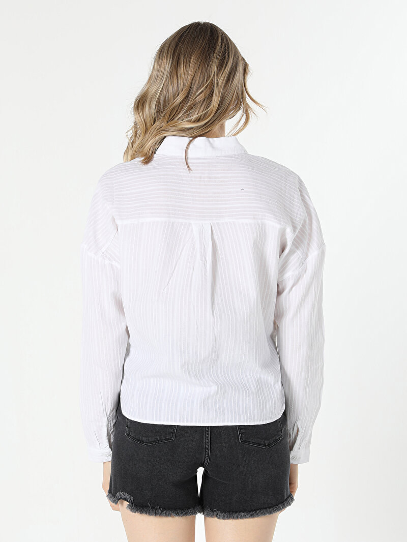 Regular Fit Shirt Neck  Kadın Beyaz Uzun Kol Gömlek Cl1057687
