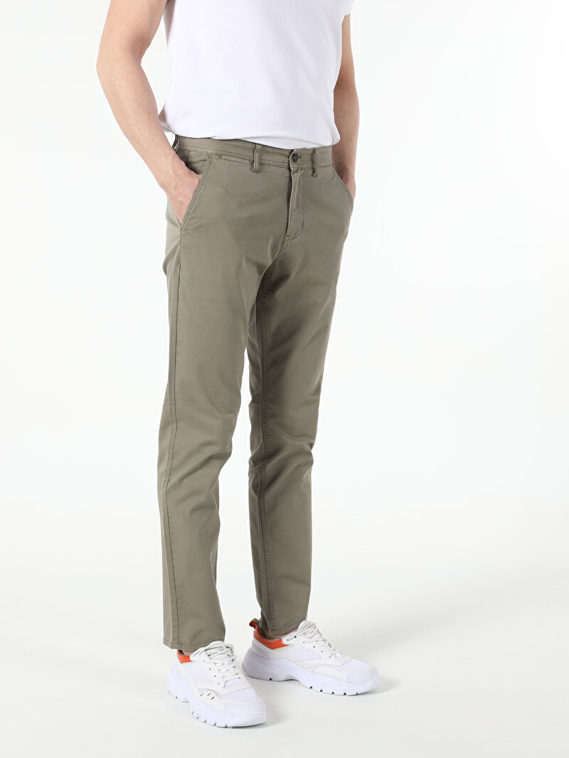 Regular Fit Orta Bel Düz Paça Erkek Yeşil  Pantolon