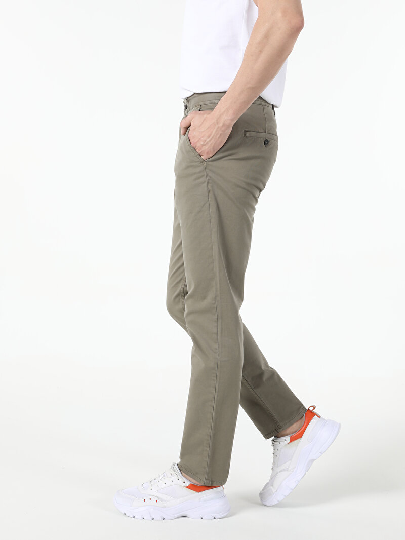 Regular Fit Orta Bel Düz Paça Erkek Yeşil  Pantolon