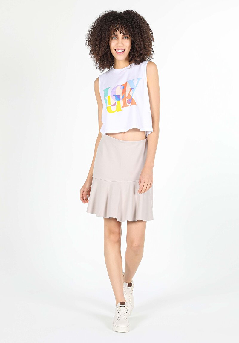 Regular Fit Düz Kadın Bej Etek