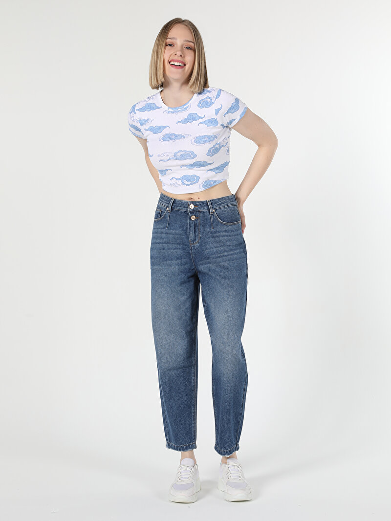 Slouchy Fit Yüksel Bel Daralan Paça Kadın Denim Jean Pantolon