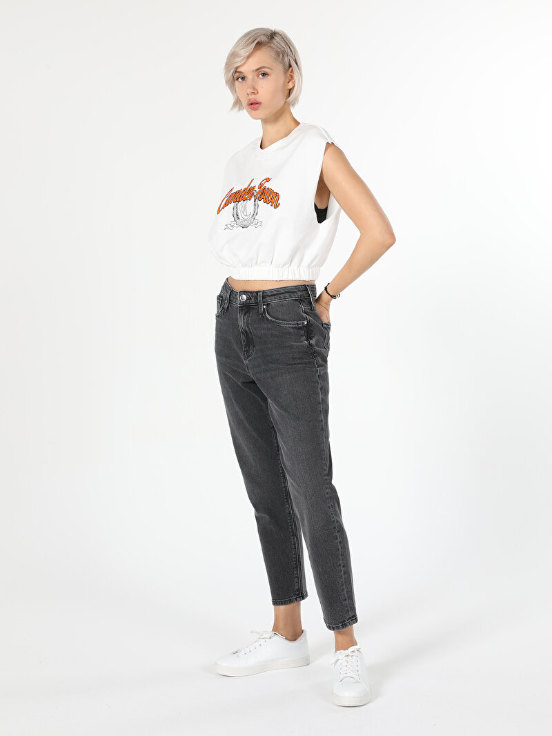 Slim Fit Orta Bel Daralan Paça Kadın Siyah Jean Pantolon