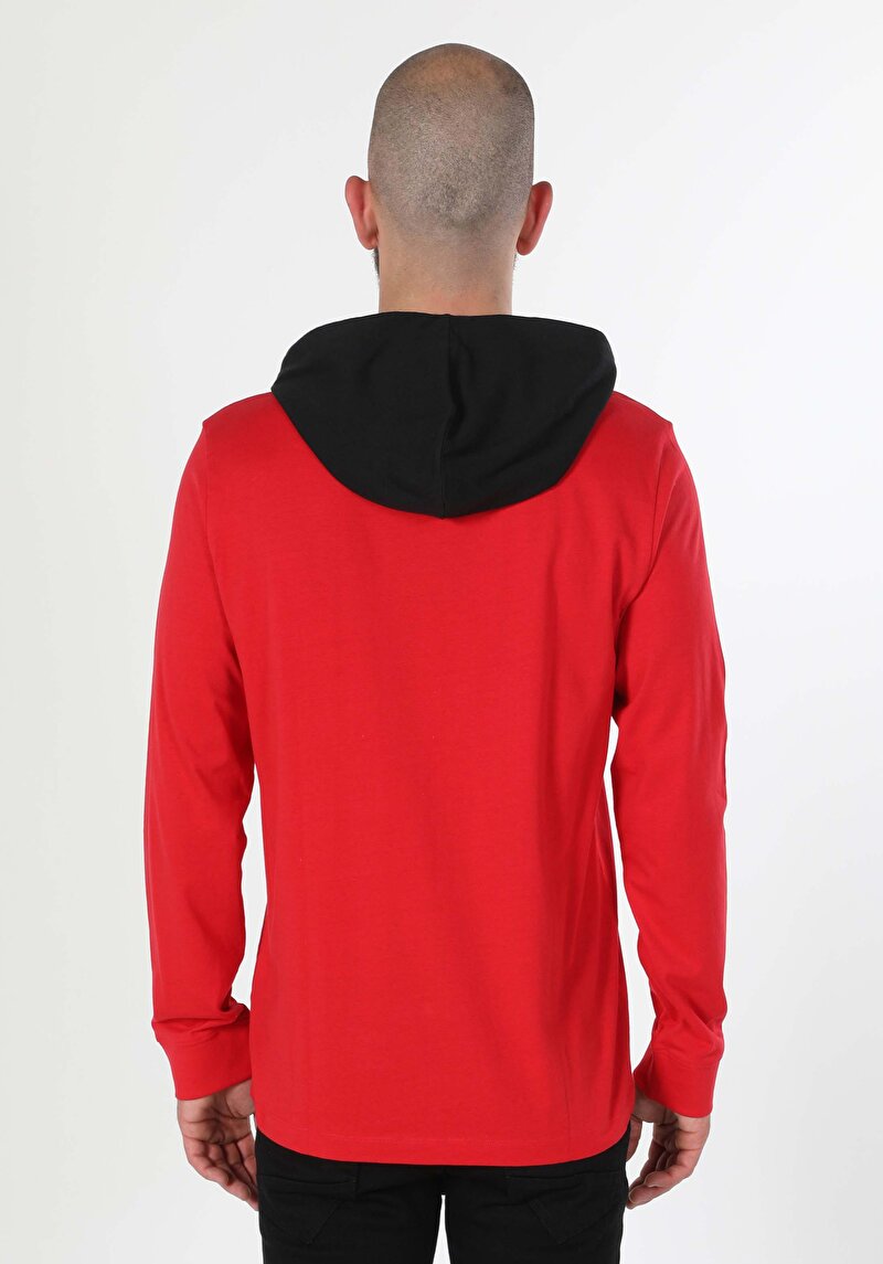 Regular Fit Yuvarlak Yaka Düz Erkek Kirmizi Uzun Kol Tişört