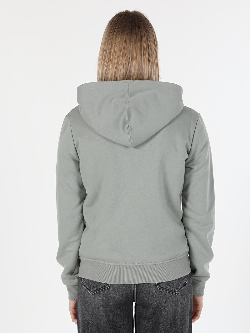 Regular Fit Kapüşonlu Düz Kadın Yeşil Sweatshirt