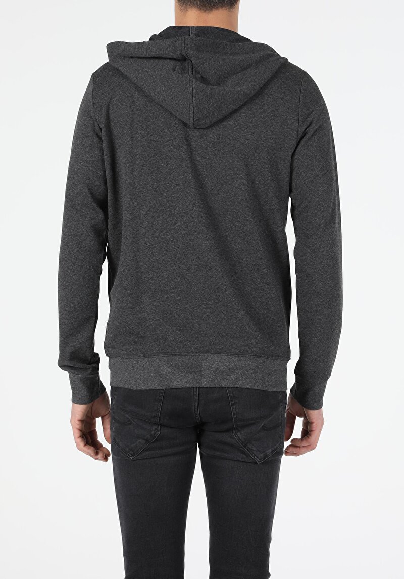 Regular Fit Kapüşonlu Erkek Antrasit Sweatshirt