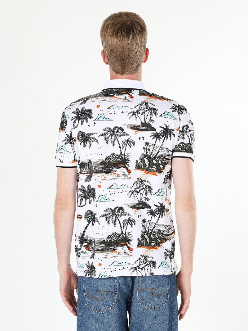 Regular Fit Polo Yaka Baskılı Erkek Çok Renkli Kısa Kol Tişört