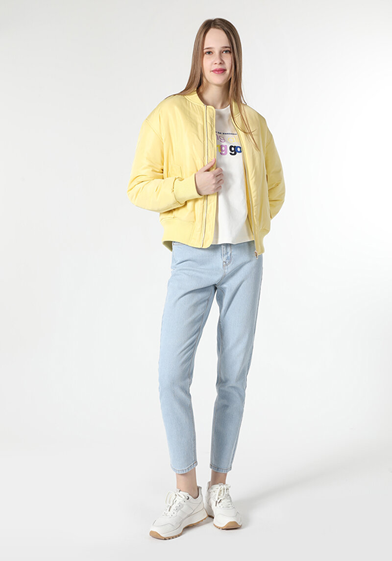 Regular Fit Shirt Neck Fermuarlı Astarlı  Kadın Sari Mont