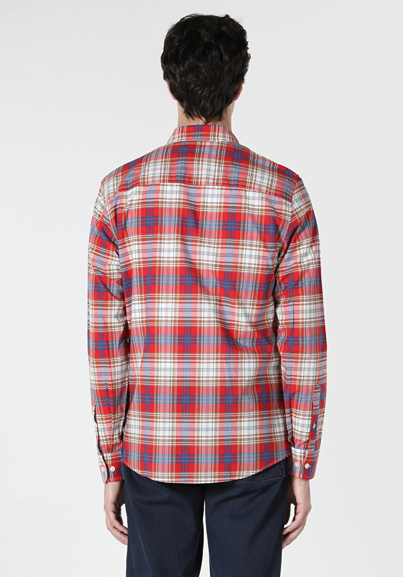 Slim Fit Shirt Cepli Neck Ekoseli Erkek Çok Renkli Uzun Kol Gömlek