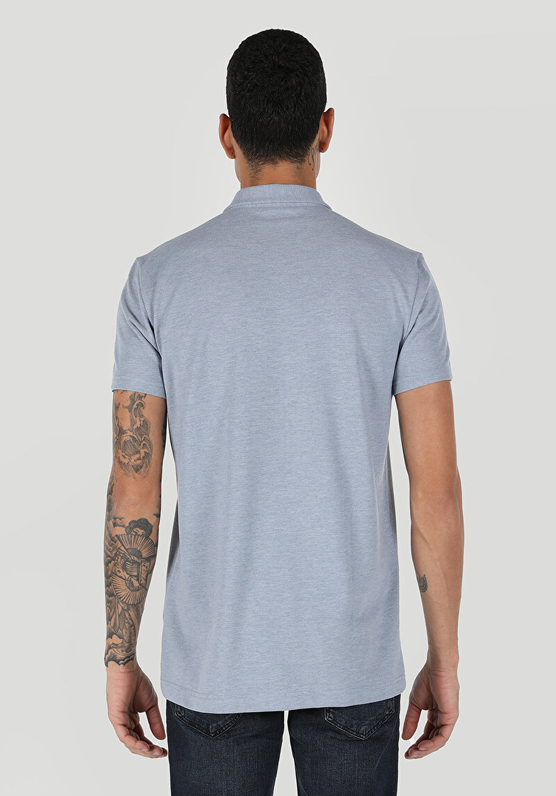 Regular Fit Polo Yaka Düz Erkek Mavi Kısa Kol Tişört
