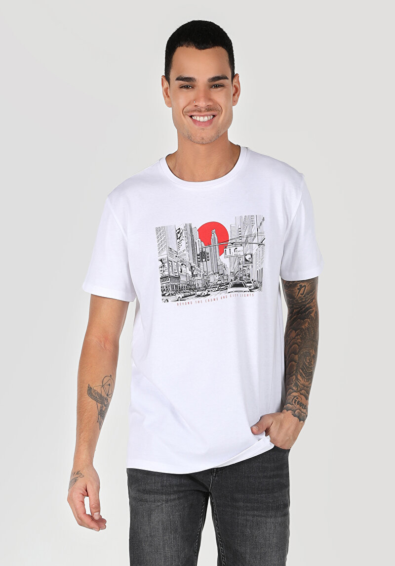 Regular Fit Yuvarlak Yaka Düz Erkek Beyaz Kısa Kol Tişört