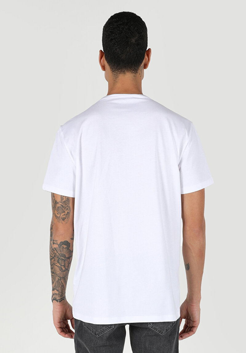 Regular Fit Yuvarlak Yaka Düz Erkek Beyaz Kısa Kol Tişört