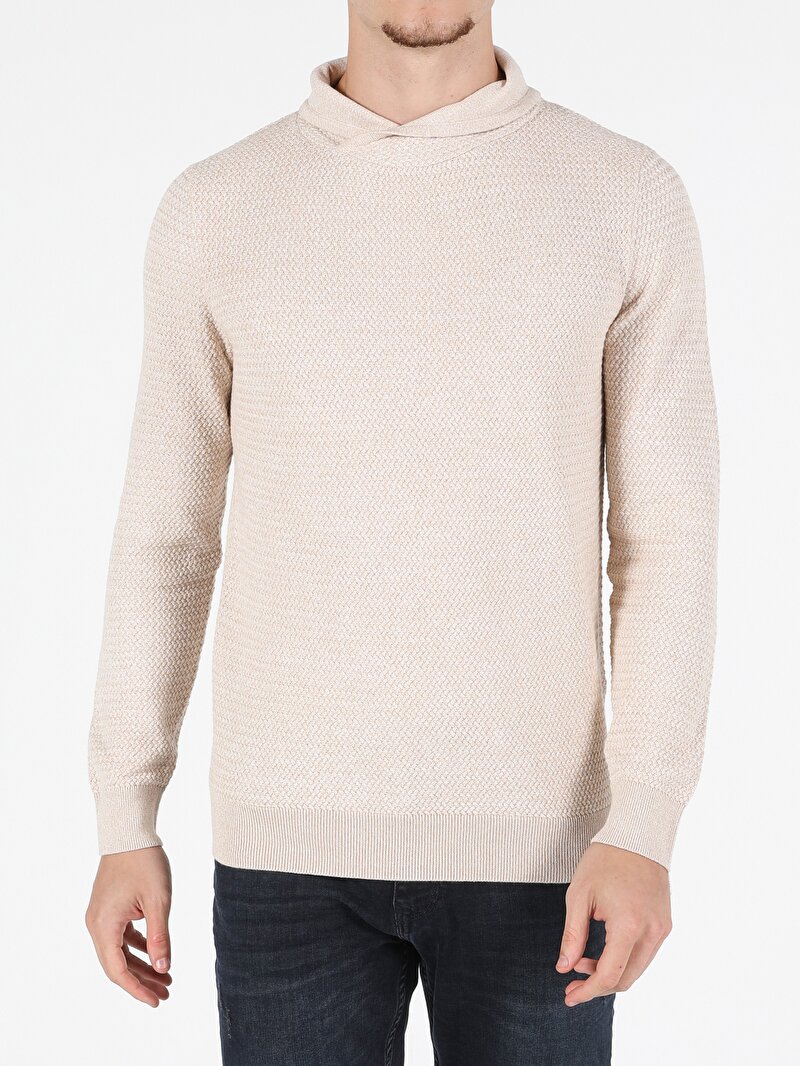 Regular Fit Balıkçı Yaka Erkek Bej Kazak