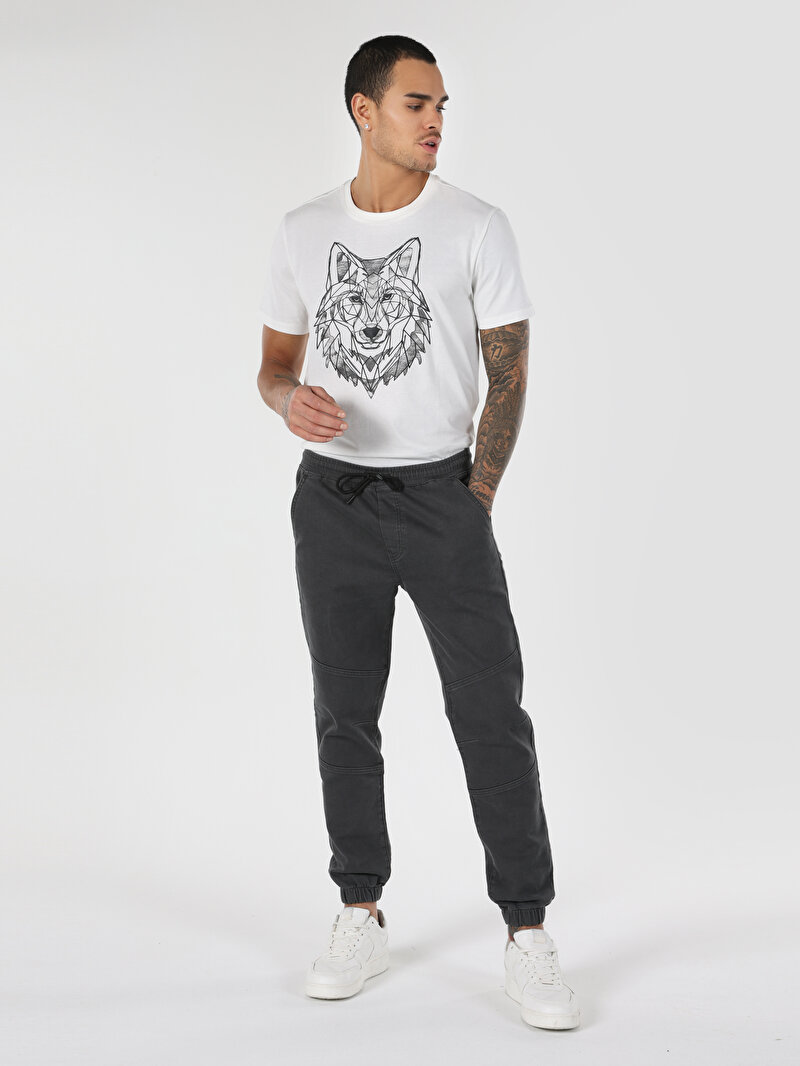 Slim Fit Orta Bel Lastikli Paça Erkek Antrasit  Pantolon