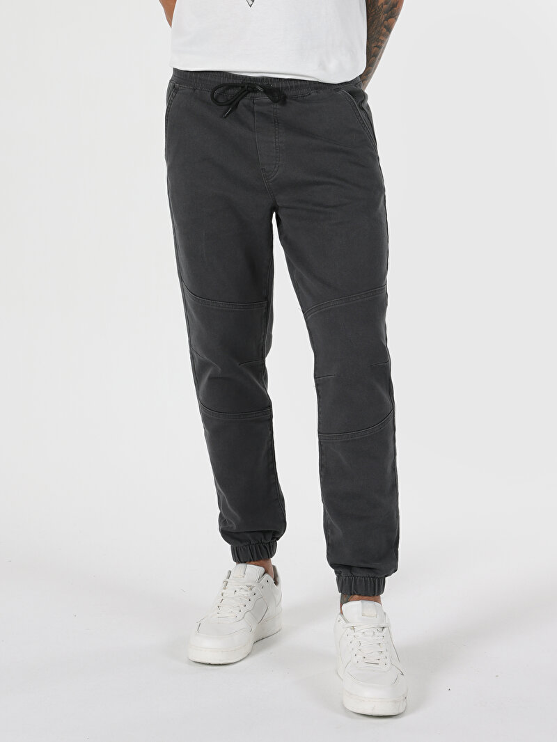 Slim Fit Orta Bel Lastikli Paça Erkek Antrasit  Pantolon