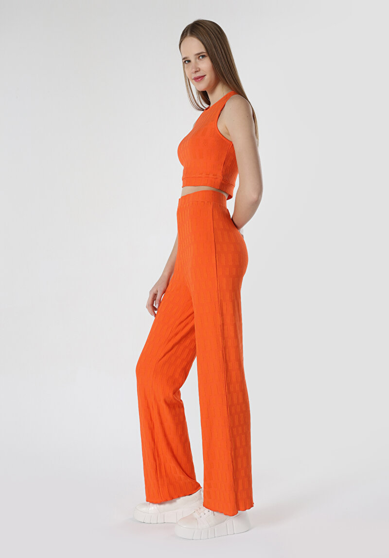 Slim Fit Orta Bel Jakarlı Kadın Turuncu Eşofman Altı