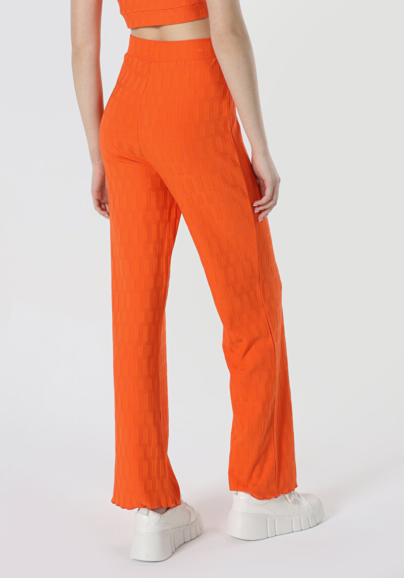 Slim Fit Orta Bel Jakarlı Kadın Turuncu Eşofman Altı