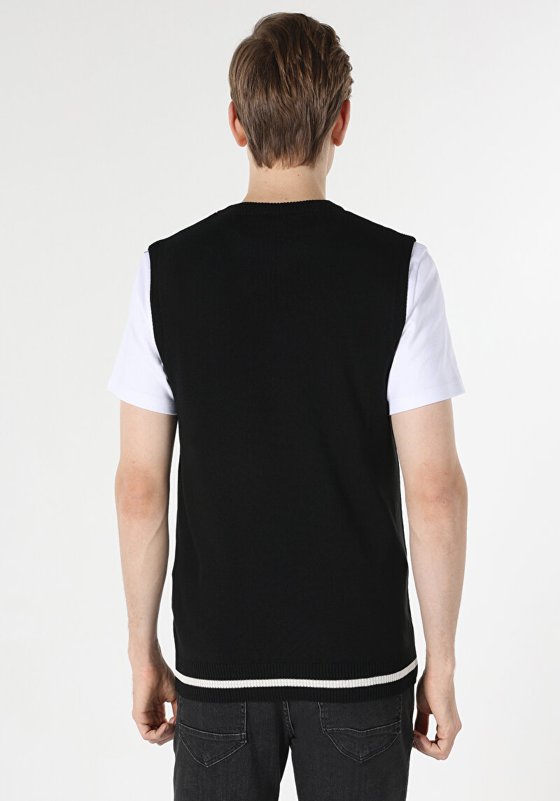 Slim Fit Yuvarlak Yaka Jakarlı Erkek Siyah Kazak