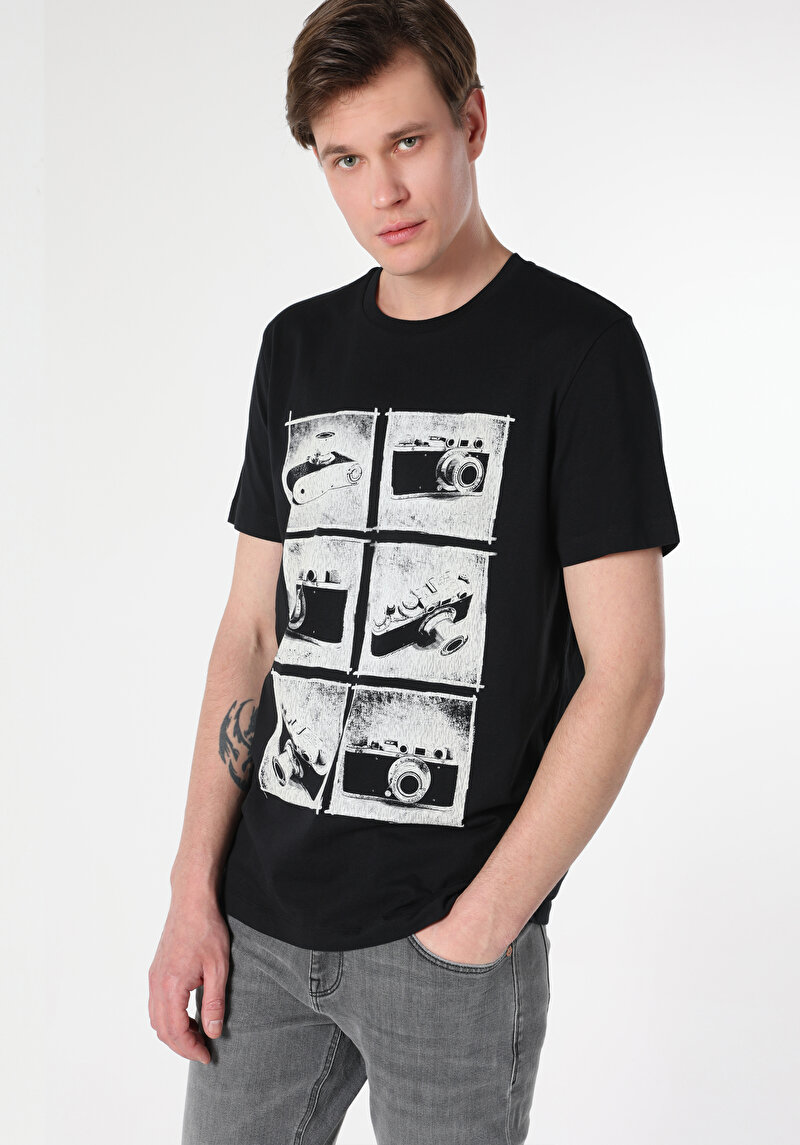 Regular Fit Yuvarlak Yaka Düz Erkek Siyah Kısa Kol Tişört