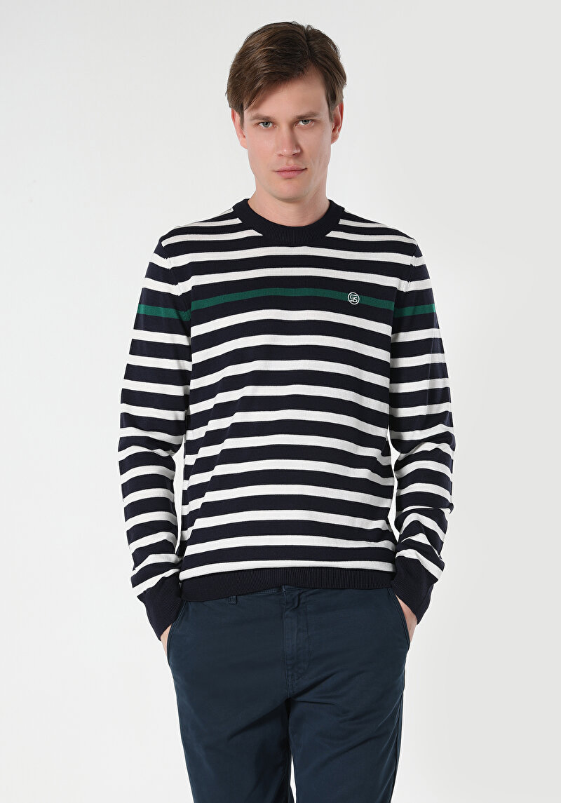 Regular Fit Yuvarlak Yaka Erkek Lacivert Akrilik Kazak