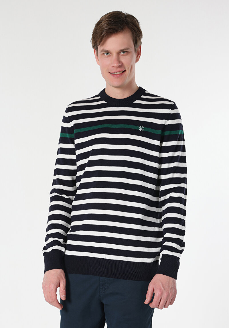 Regular Fit Yuvarlak Yaka Erkek Lacivert Akrilik Kazak